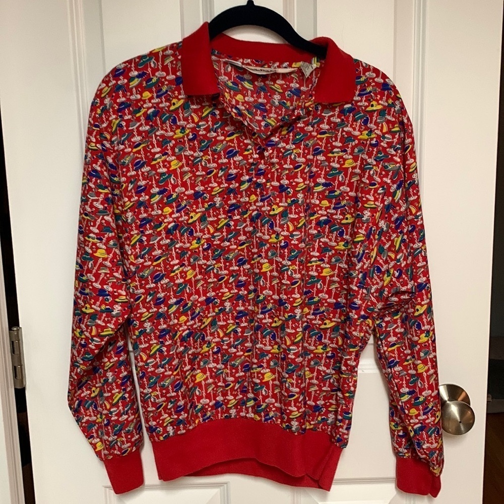 Vintage Diane Von Furstenberg‎ Red Hats Collared Pullover
